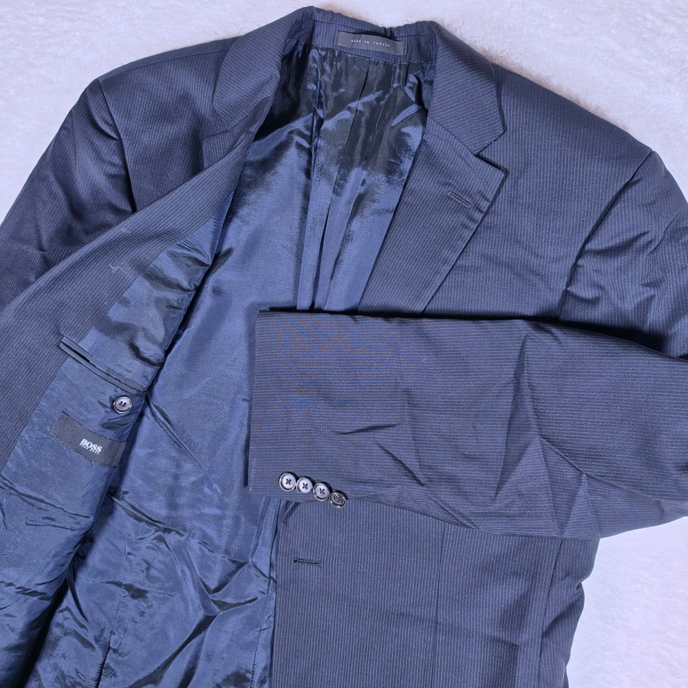 Hugo Boss Pasolini1/Movie1_HM Mens 40R Navy Blue Wool Pinstripe Blazer L/S